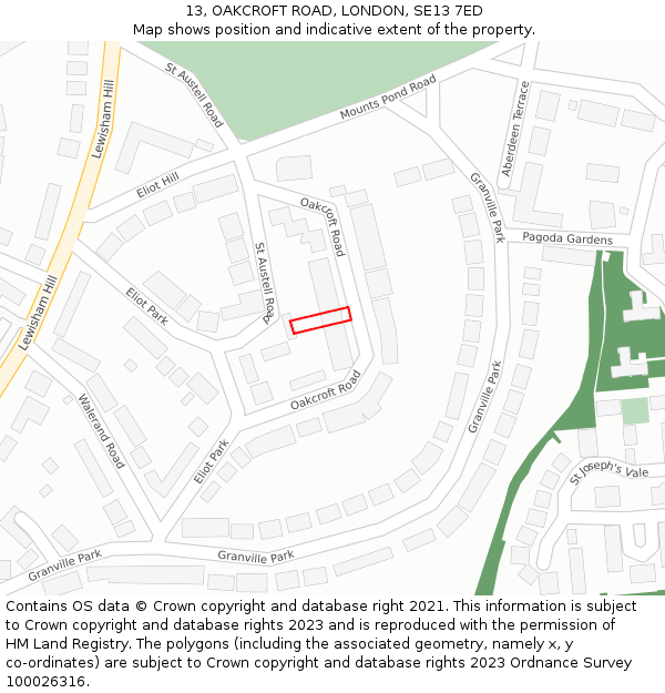 13, OAKCROFT ROAD, LONDON, SE13 7ED: Location map and indicative extent of plot