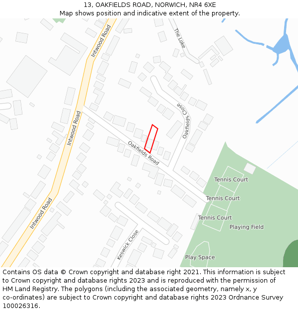 13, OAKFIELDS ROAD, NORWICH, NR4 6XE: Location map and indicative extent of plot