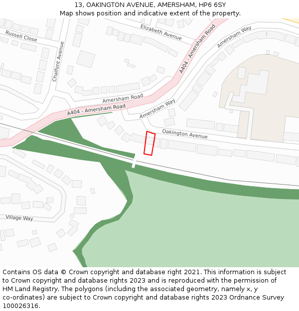 13, OAKINGTON AVENUE, AMERSHAM, HP6 6SY: Location map and indicative extent of plot