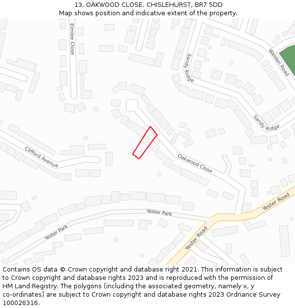 13, OAKWOOD CLOSE, CHISLEHURST, BR7 5DD: Location map and indicative extent of plot
