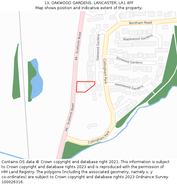 13, OAKWOOD GARDENS, LANCASTER, LA1 4PF: Location map and indicative extent of plot