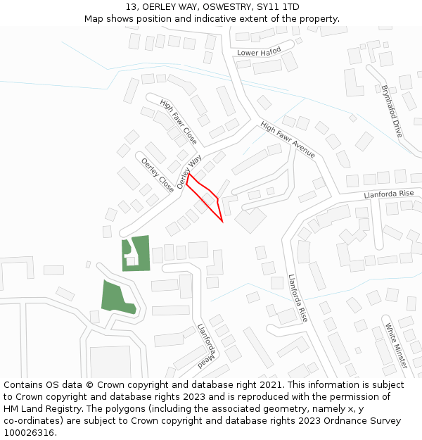 13, OERLEY WAY, OSWESTRY, SY11 1TD: Location map and indicative extent of plot