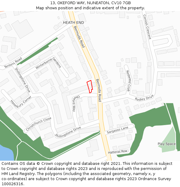 13, OKEFORD WAY, NUNEATON, CV10 7GB: Location map and indicative extent of plot