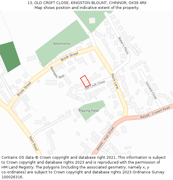 13, OLD CROFT CLOSE, KINGSTON BLOUNT, CHINNOR, OX39 4RX: Location map and indicative extent of plot