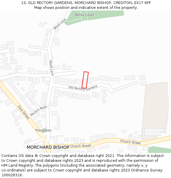 13, OLD RECTORY GARDENS, MORCHARD BISHOP, CREDITON, EX17 6PF: Location map and indicative extent of plot