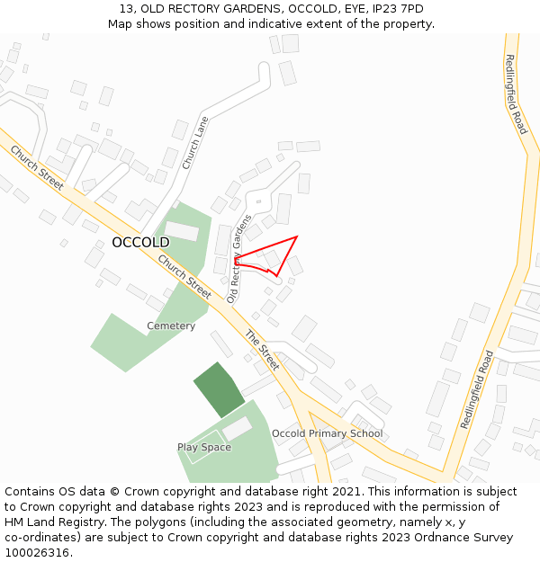 13, OLD RECTORY GARDENS, OCCOLD, EYE, IP23 7PD: Location map and indicative extent of plot