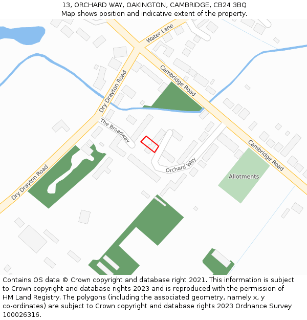 13, ORCHARD WAY, OAKINGTON, CAMBRIDGE, CB24 3BQ: Location map and indicative extent of plot