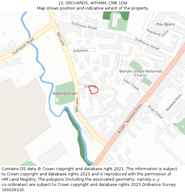 13, ORCHARDS, WITHAM, CM8 1DW: Location map and indicative extent of plot