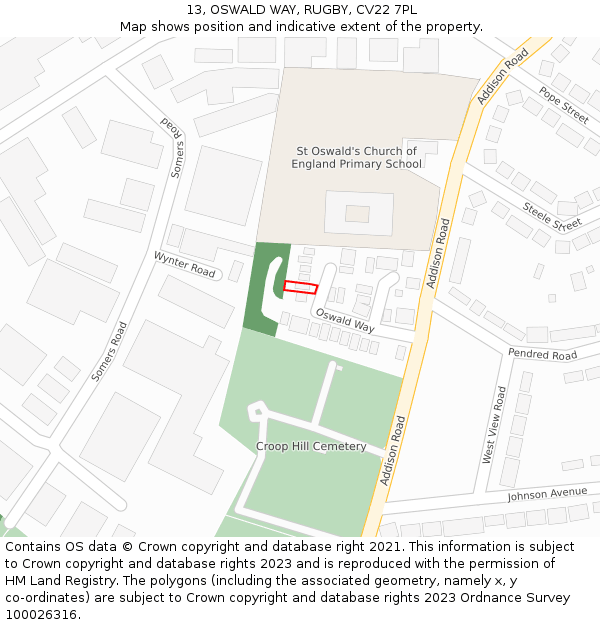 13, OSWALD WAY, RUGBY, CV22 7PL: Location map and indicative extent of plot