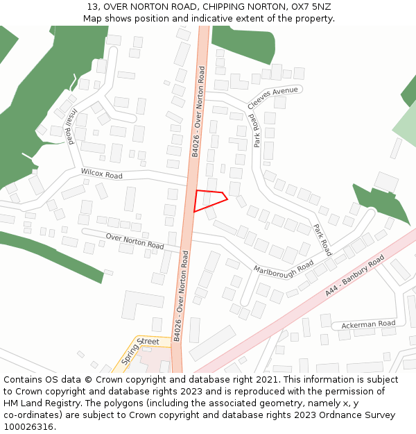 13, OVER NORTON ROAD, CHIPPING NORTON, OX7 5NZ: Location map and indicative extent of plot