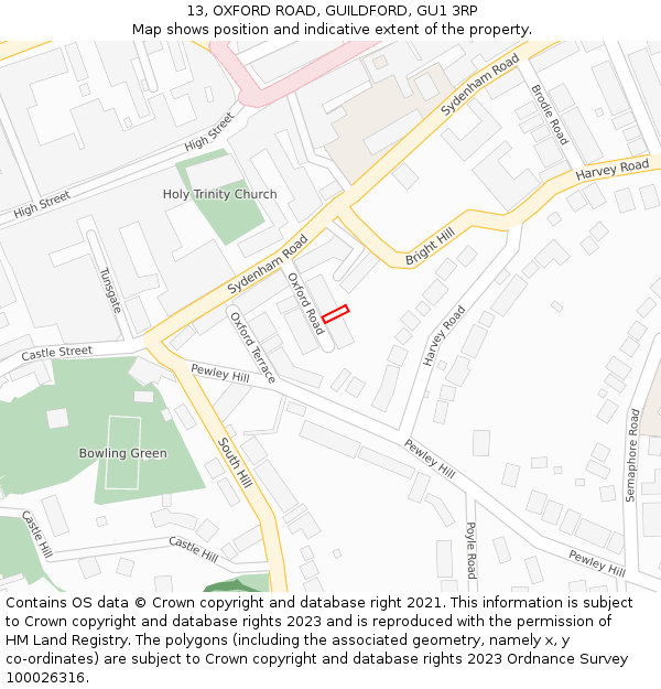 13, OXFORD ROAD, GUILDFORD, GU1 3RP: Location map and indicative extent of plot