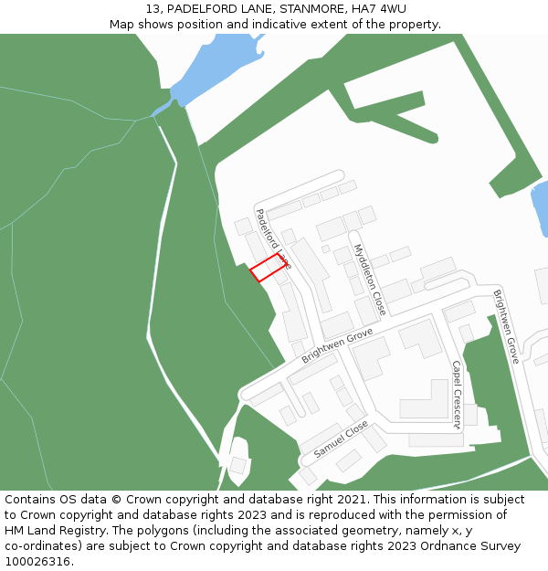 13, PADELFORD LANE, STANMORE, HA7 4WU: Location map and indicative extent of plot