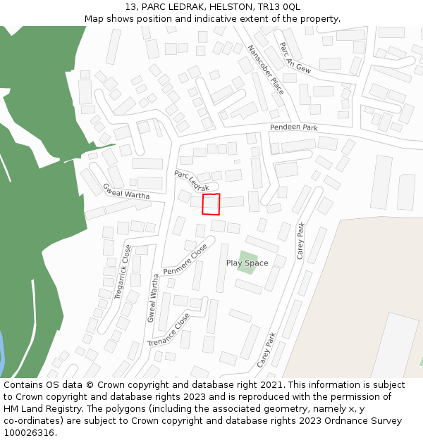 13, PARC LEDRAK, HELSTON, TR13 0QL: Location map and indicative extent of plot