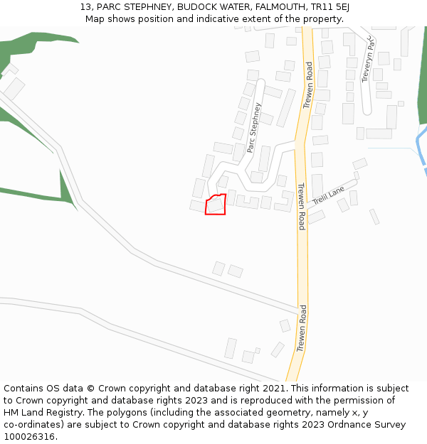 13, PARC STEPHNEY, BUDOCK WATER, FALMOUTH, TR11 5EJ: Location map and indicative extent of plot