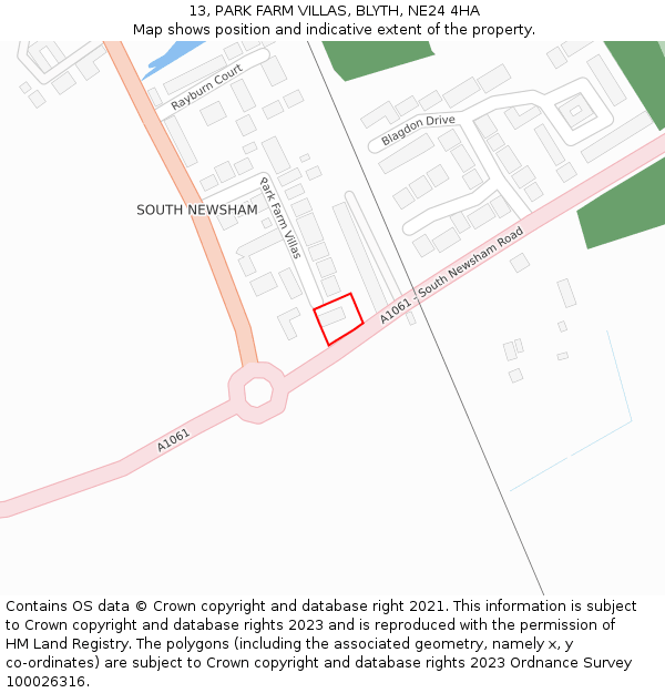 13, PARK FARM VILLAS, BLYTH, NE24 4HA: Location map and indicative extent of plot