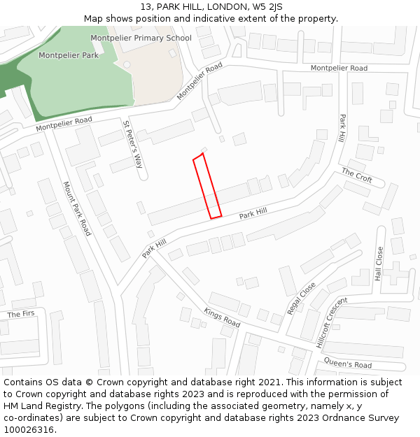 13, PARK HILL, LONDON, W5 2JS: Location map and indicative extent of plot