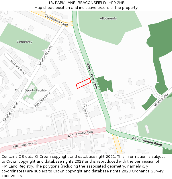 13, PARK LANE, BEACONSFIELD, HP9 2HR: Location map and indicative extent of plot