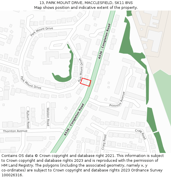 13, PARK MOUNT DRIVE, MACCLESFIELD, SK11 8NS: Location map and indicative extent of plot