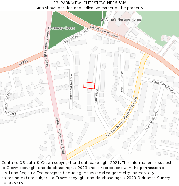 13, PARK VIEW, CHEPSTOW, NP16 5NA: Location map and indicative extent of plot