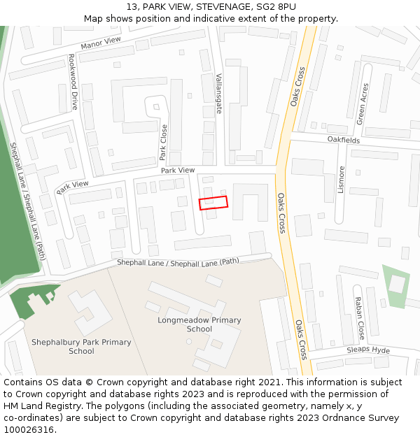 13, PARK VIEW, STEVENAGE, SG2 8PU: Location map and indicative extent of plot