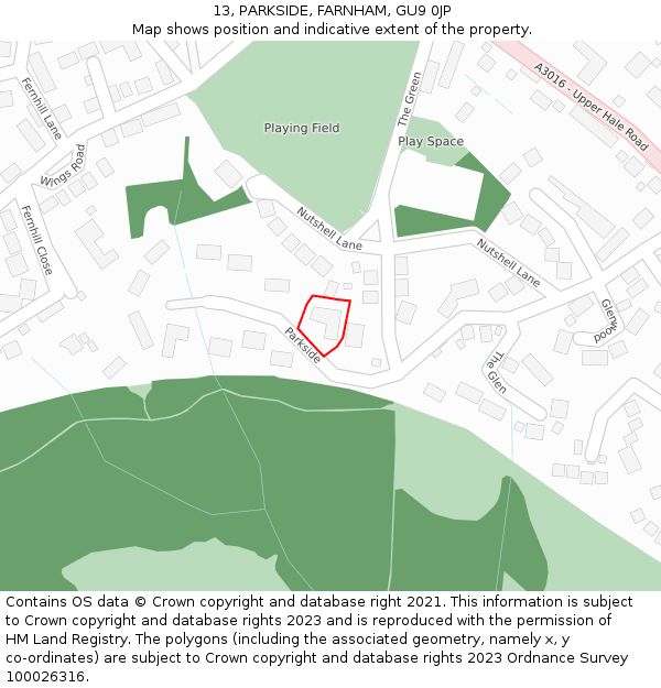 13, PARKSIDE, FARNHAM, GU9 0JP: Location map and indicative extent of plot