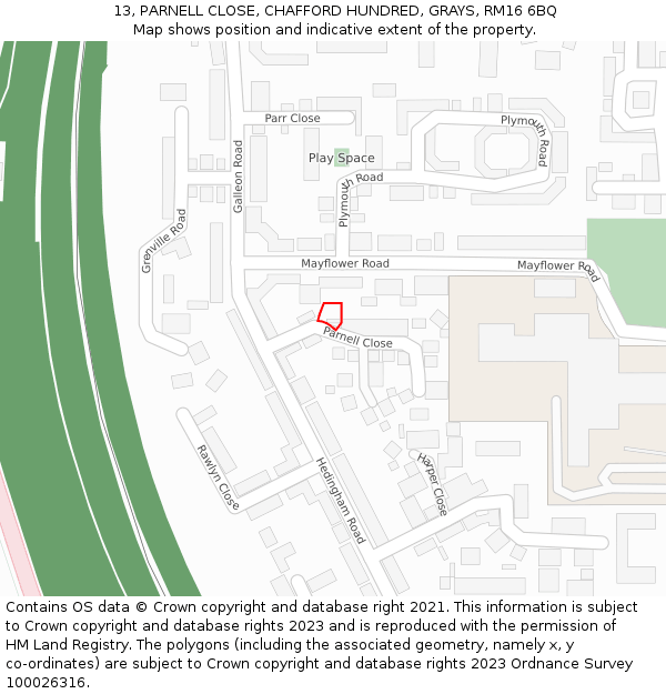 13, PARNELL CLOSE, CHAFFORD HUNDRED, GRAYS, RM16 6BQ: Location map and indicative extent of plot