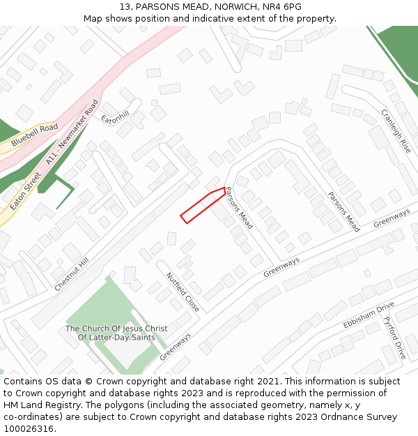 13, PARSONS MEAD, NORWICH, NR4 6PG: Location map and indicative extent of plot