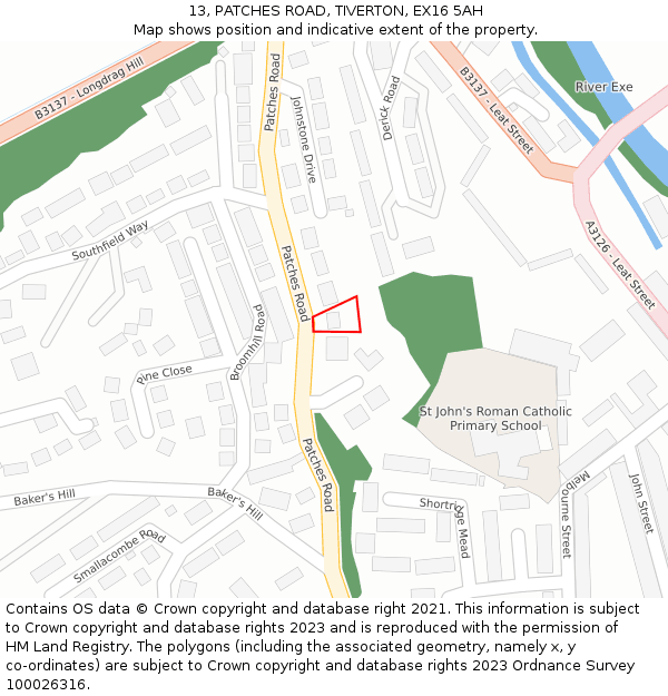 13, PATCHES ROAD, TIVERTON, EX16 5AH: Location map and indicative extent of plot