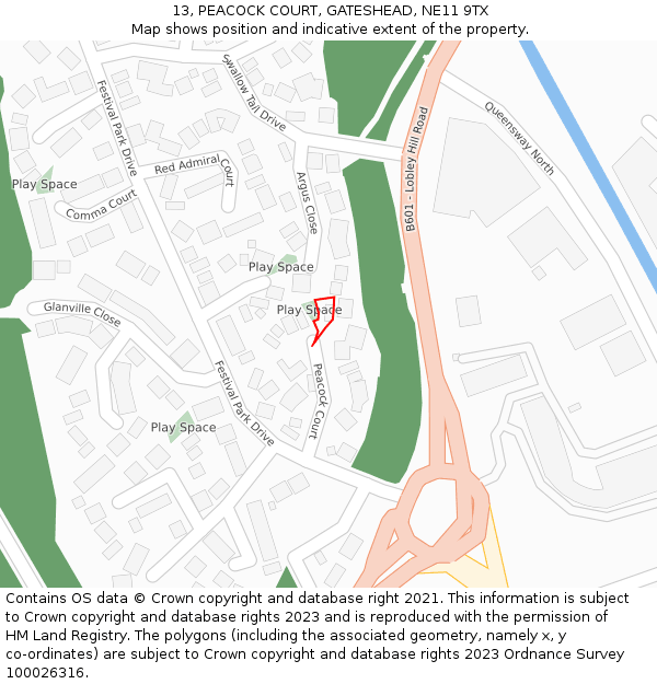 13, PEACOCK COURT, GATESHEAD, NE11 9TX: Location map and indicative extent of plot