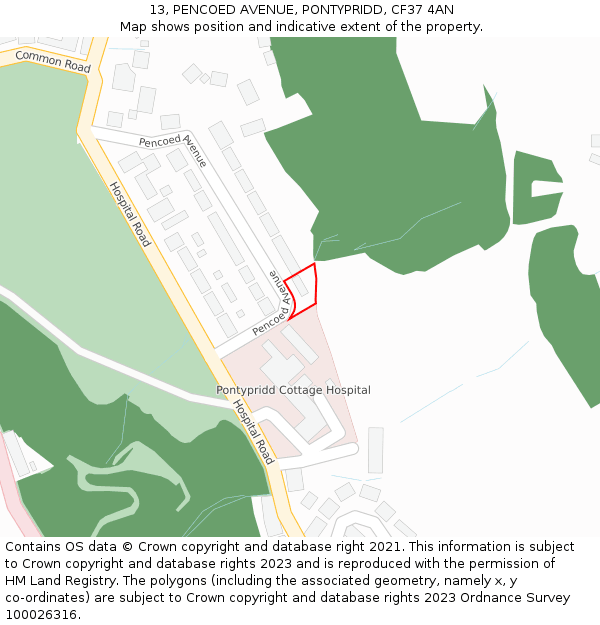 13, PENCOED AVENUE, PONTYPRIDD, CF37 4AN: Location map and indicative extent of plot