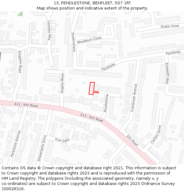 13, PENDLESTONE, BENFLEET, SS7 1RT: Location map and indicative extent of plot
