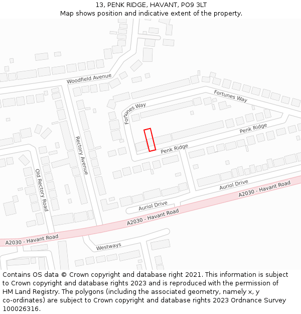 13, PENK RIDGE, HAVANT, PO9 3LT: Location map and indicative extent of plot