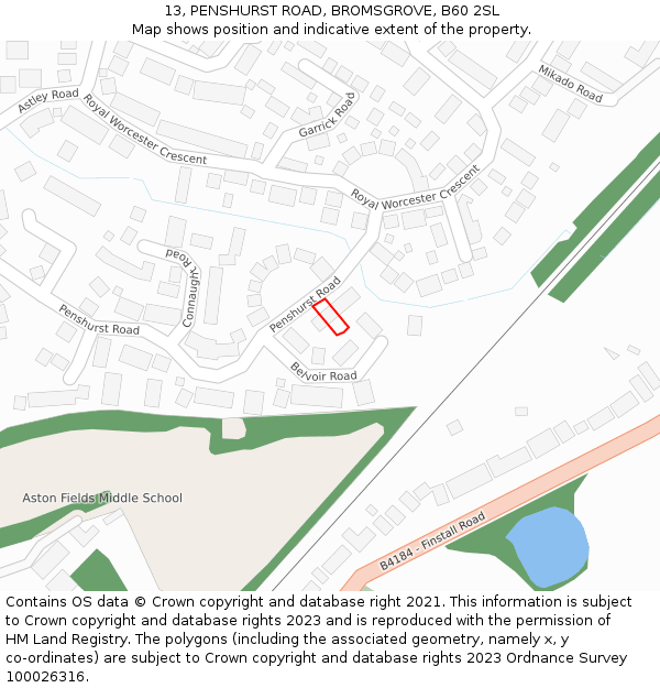 13, PENSHURST ROAD, BROMSGROVE, B60 2SL: Location map and indicative extent of plot