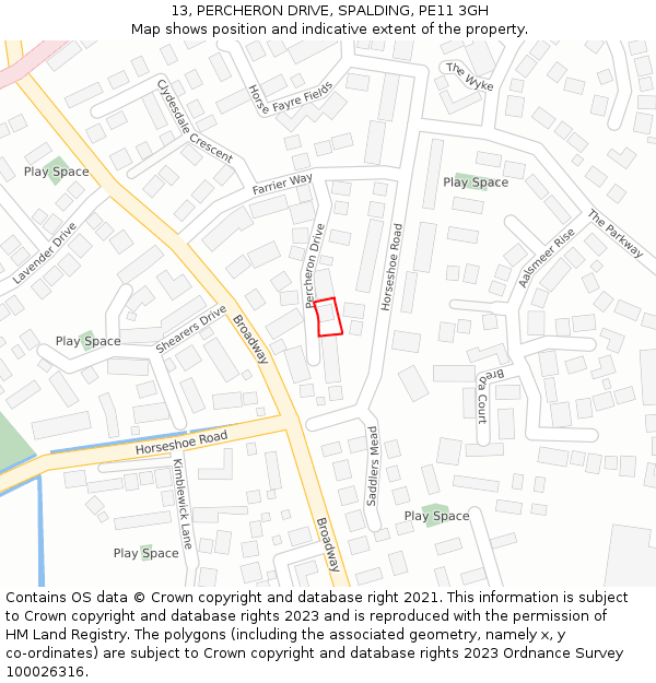 13, PERCHERON DRIVE, SPALDING, PE11 3GH: Location map and indicative extent of plot