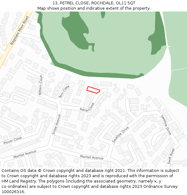 13, PETREL CLOSE, ROCHDALE, OL11 5QT: Location map and indicative extent of plot
