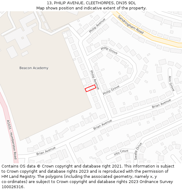 13, PHILIP AVENUE, CLEETHORPES, DN35 9DL: Location map and indicative extent of plot