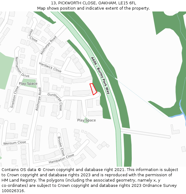 13, PICKWORTH CLOSE, OAKHAM, LE15 6FL: Location map and indicative extent of plot