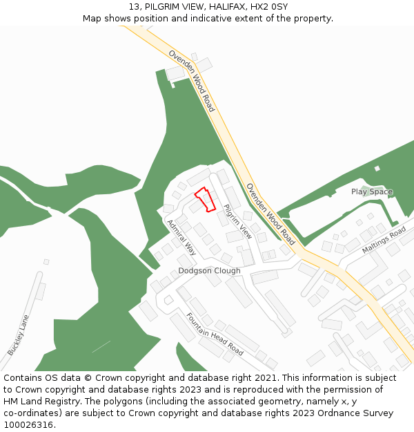 13, PILGRIM VIEW, HALIFAX, HX2 0SY: Location map and indicative extent of plot