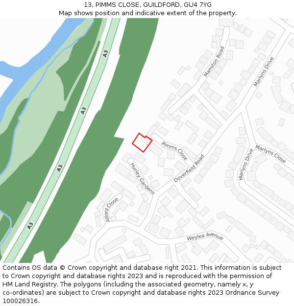 13, PIMMS CLOSE, GUILDFORD, GU4 7YG: Location map and indicative extent of plot