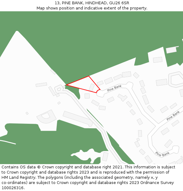 13, PINE BANK, HINDHEAD, GU26 6SR: Location map and indicative extent of plot