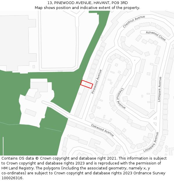 13, PINEWOOD AVENUE, HAVANT, PO9 3RD: Location map and indicative extent of plot