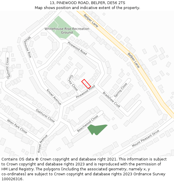 13, PINEWOOD ROAD, BELPER, DE56 2TS: Location map and indicative extent of plot