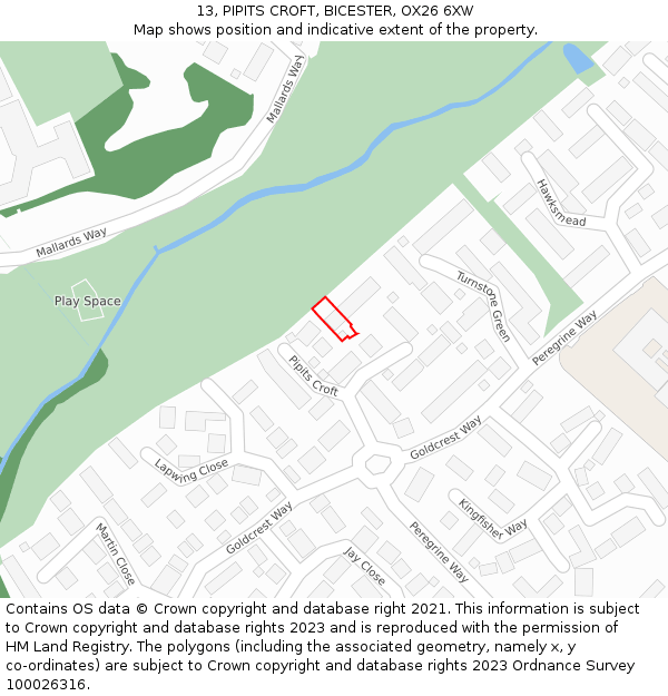 13, PIPITS CROFT, BICESTER, OX26 6XW: Location map and indicative extent of plot