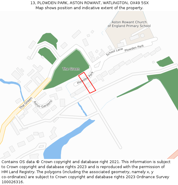 13, PLOWDEN PARK, ASTON ROWANT, WATLINGTON, OX49 5SX: Location map and indicative extent of plot