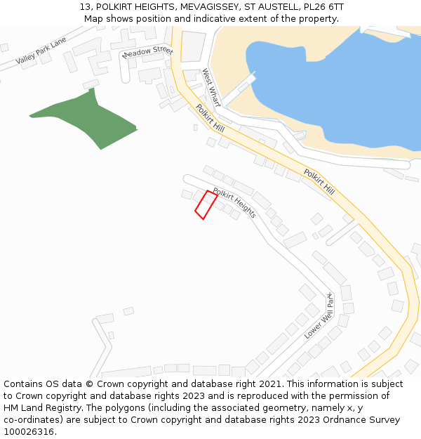 13, POLKIRT HEIGHTS, MEVAGISSEY, ST AUSTELL, PL26 6TT: Location map and indicative extent of plot