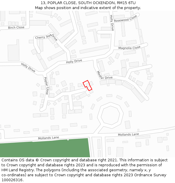 13, POPLAR CLOSE, SOUTH OCKENDON, RM15 6TU: Location map and indicative extent of plot