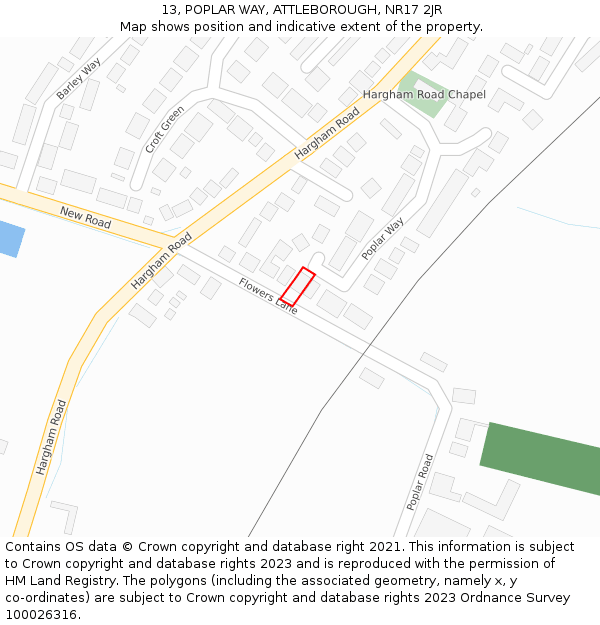 13, POPLAR WAY, ATTLEBOROUGH, NR17 2JR: Location map and indicative extent of plot