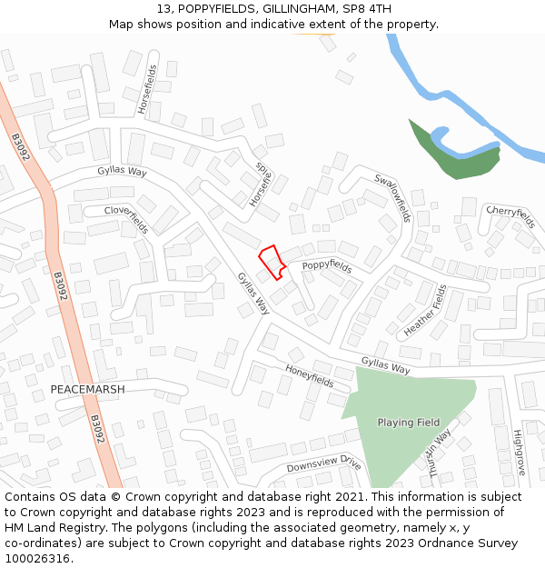 13, POPPYFIELDS, GILLINGHAM, SP8 4TH: Location map and indicative extent of plot