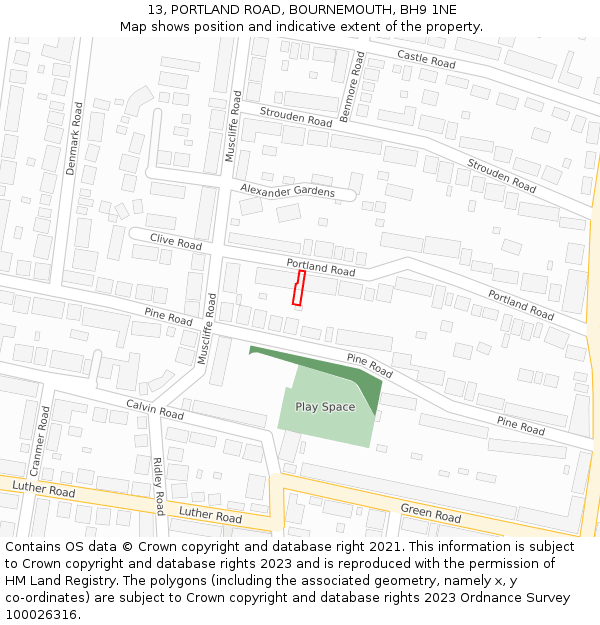 13, PORTLAND ROAD, BOURNEMOUTH, BH9 1NE: Location map and indicative extent of plot