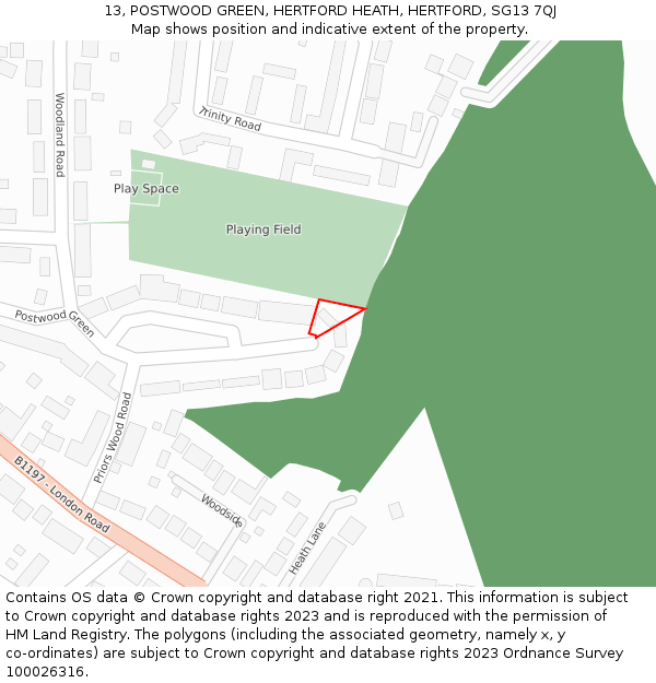 13, POSTWOOD GREEN, HERTFORD HEATH, HERTFORD, SG13 7QJ: Location map and indicative extent of plot